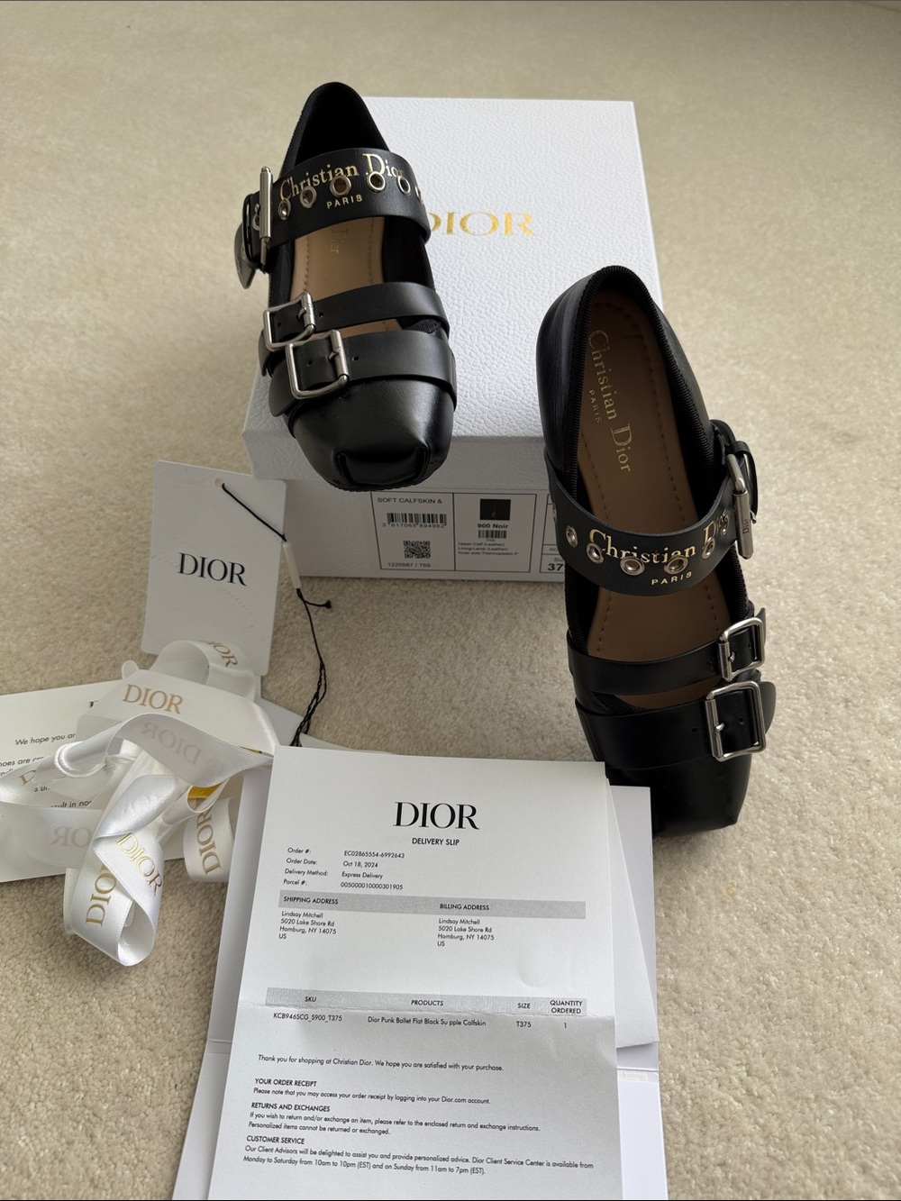 Dior Black Leather Mary Jane Flats with Buckle Straps